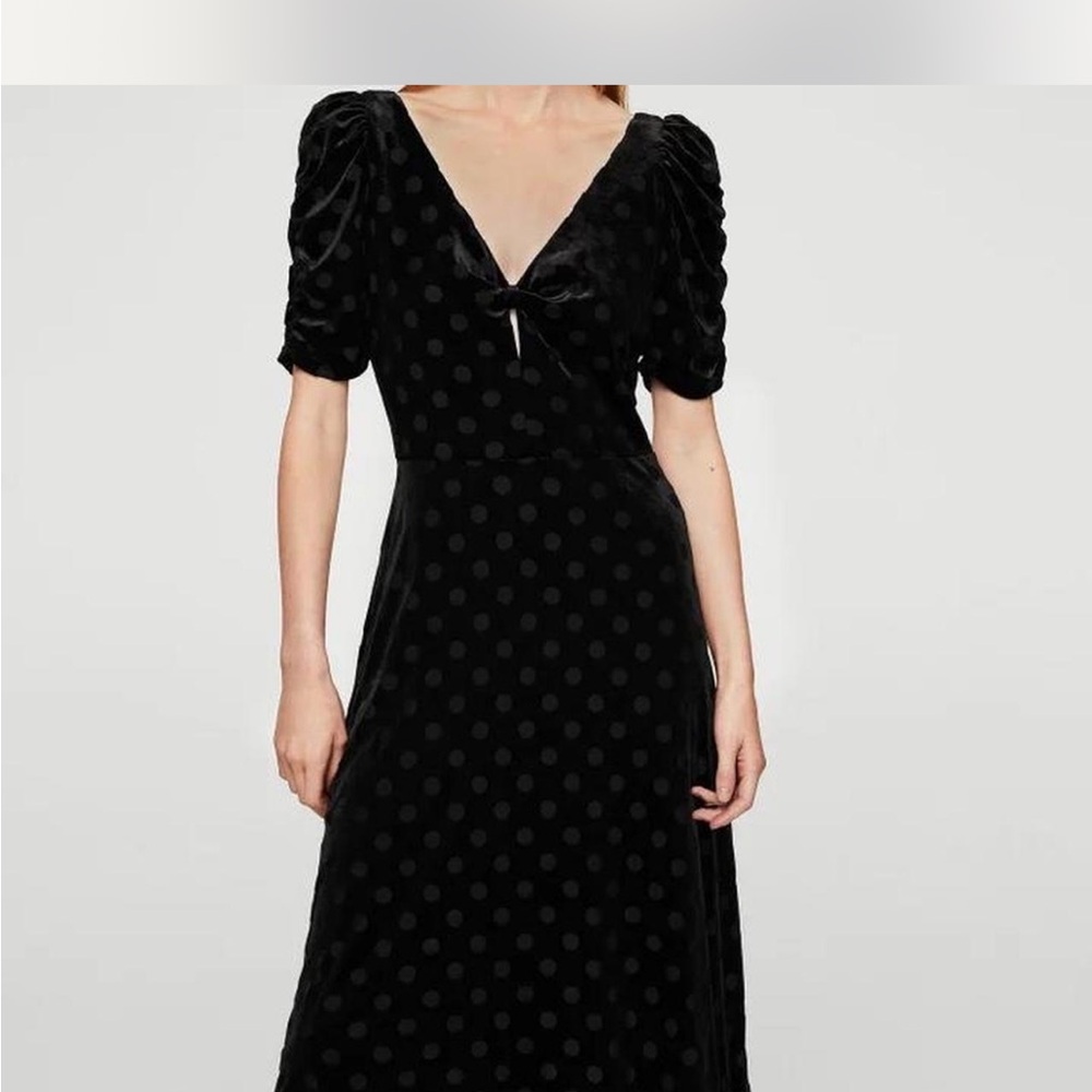 Mango Polka dot velvet black midi dress